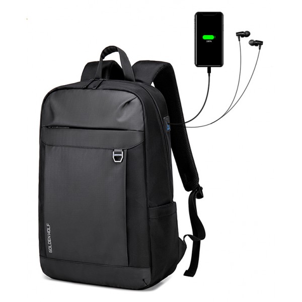 GOLDEN WOLF τσάντα πλάτης GB00400-BK, με θήκη laptop 15.6", μαύρη - GOLDEN WOLF