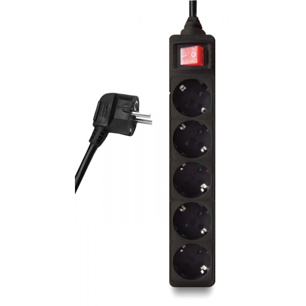 POWERTECH πολύπριζο PT-875, 5x schuko, 16A, 1.5m, μαύρο - Πολύπριζα Ρεύματος