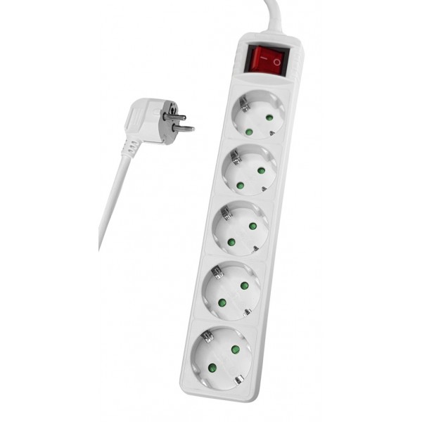 POWERTECH πολύπριζο PT-876, 5x schuko, 16A, 3m, λευκό - Τροφοδοσία Ρεύματος