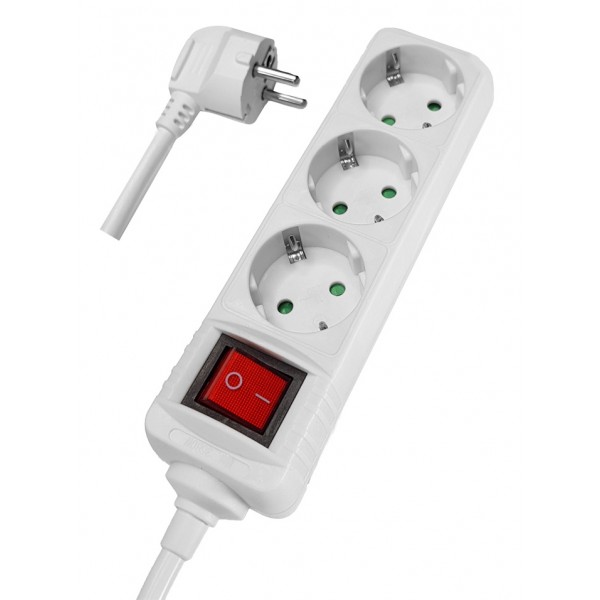 POWERTECH πολύπριζο PT-873, 3x schuko, 16A, 1.5m, λευκό - Πολύπριζα Ρεύματος