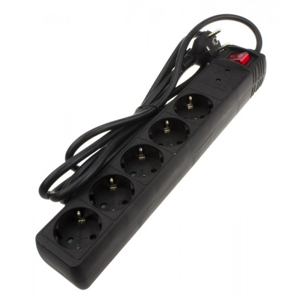 POWERTECH πολύπριζο ασφαλείας PT-883, 5x schuko, 16A, 3m, μαύρο - Πολύπριζα Ρεύματος