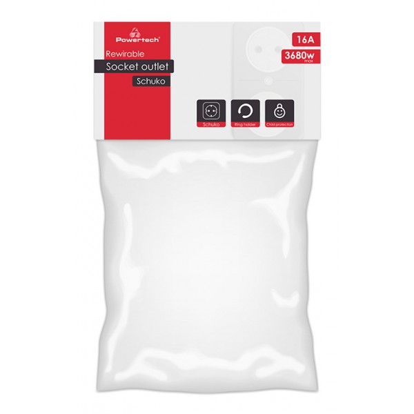 POWERTECH φις ρεύματος PT-887, 1x schuko, 16A, λευκό - Πολύπριζα Ρεύματος