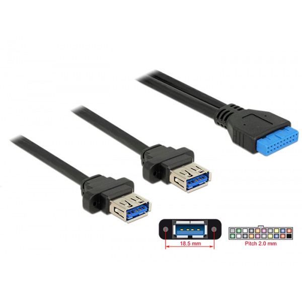 DELOCK καλώδιο USB 3.0 19 pin header (F) σε 2x USB 3.0 (F) 85244, 80cm - DeLock