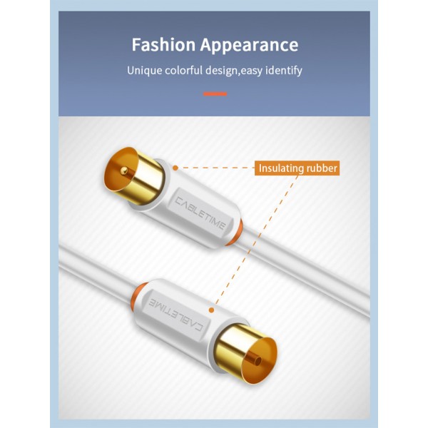 CABLETIME καλώδιο κεραίας CT-AV101, 75OHM, 2m, λευκό - RF (Κεραίας)