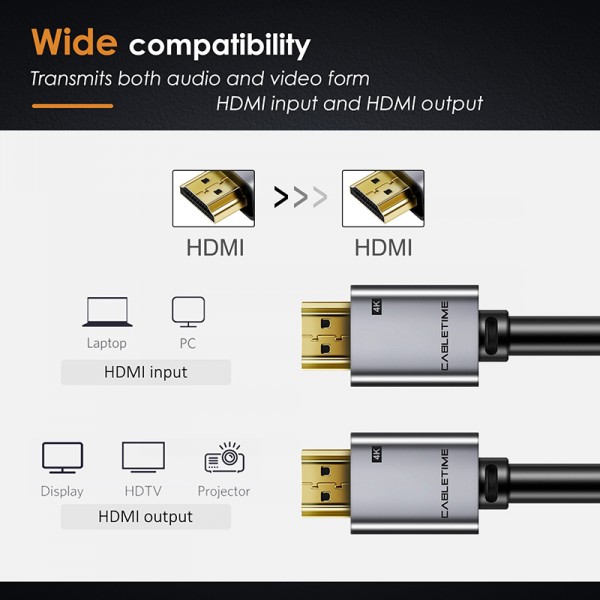 CABLETIME καλώδιο HDMI 2.0 CT-PHE2G, 4K/60Hz, 1m, μαύρο - Εικόνα
