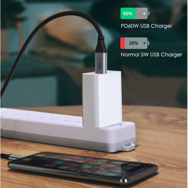 CABLETIME καλώδιο USB-C CMCM60W, 60W PD, 480Mbps, 1m, μαύρο - CABLETIME