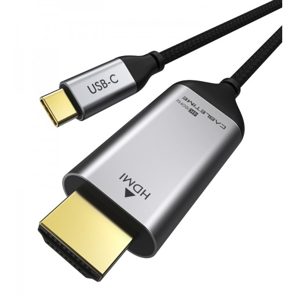 CABLETIME καλώδιο USB-C σε HDMI C160, Coaxial, 4K, 1.8m, μαύρο - USB