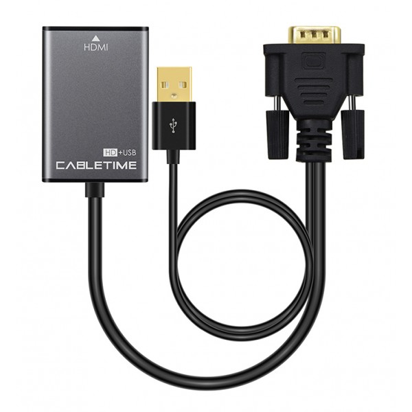 CABLETIME αντάπτορας HDMI σε VGA CT-VGAH με USB, 1080p, 0.15m, μαύρος - Σύγκριση Προϊόντων