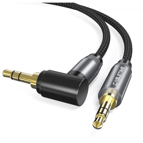 CABLETIME καλώδιο ήχου 3.5mm CT-P11RGN, γωνιακό, AUX, 1m, μαύρο - CABLETIME