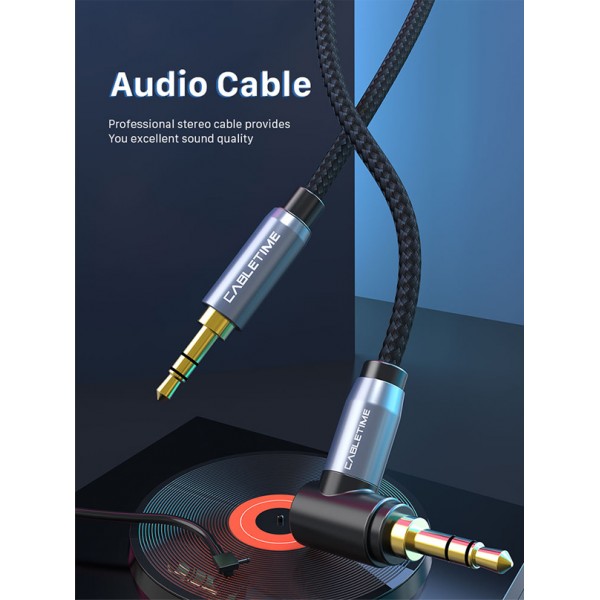 CABLETIME καλώδιο ήχου 3.5mm CT-P11RGN, γωνιακό, AUX, 1.8m, μαύρο - CABLETIME