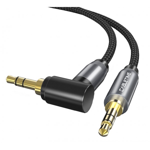 CABLETIME καλώδιο ήχου 3.5mm CT-P11RGN, γωνιακό, AUX, 1.8m, μαύρο - CABLETIME