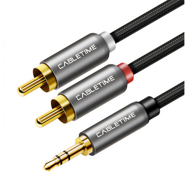 CABLETIME καλώδιο ήχου 3.5mm σε 2x RCA CT-P12G, 3m, μαύρο - CABLETIME