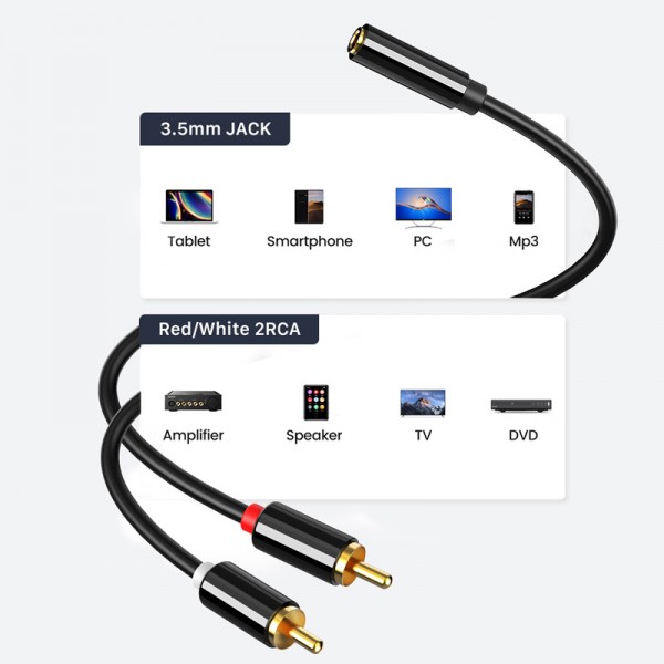 CABLETIME καλώδιο ήχου 3.5mm σε 2x RCA CT-H12G, 20cm, μαύρο - CABLETIME