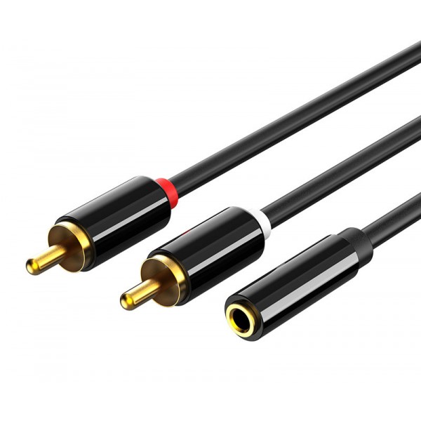 CABLETIME καλώδιο ήχου 3.5mm σε 2x RCA CT-H12G, 20cm, μαύρο - CABLETIME