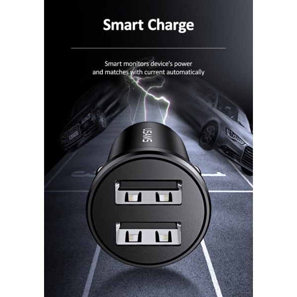 USAMS φορτιστής αυτοκινήτου C20, 2x USB, 2.4A, μαύρος
