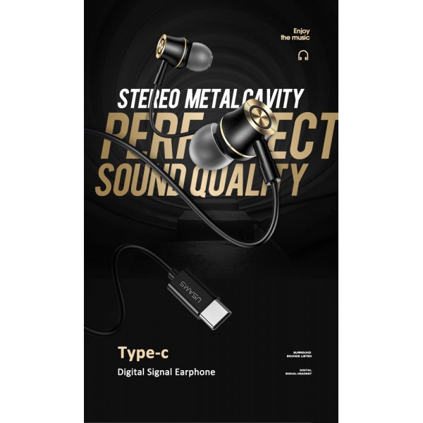 USAMS earphones με μικρόφωνο US-SJ482, USB-C, Φ10mm, 1.2m, πράσινα - Ακουστικά - Bluetooth
