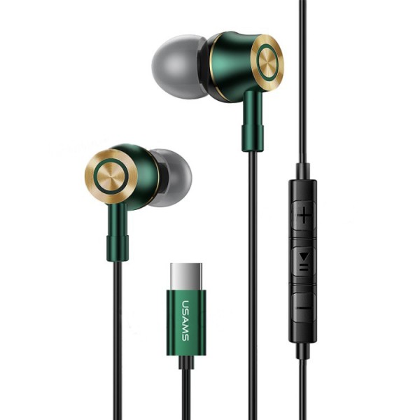 USAMS earphones με μικρόφωνο US-SJ482, USB-C, Φ10mm, 1.2m, πράσινα - Ακουστικά - Bluetooth
