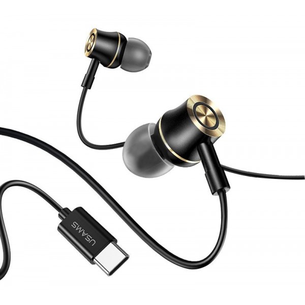 USAMS earphones με μικρόφωνο US-SJ482, USB-C σύνδεση, Φ10mm, 1.2m, μαύρα - Ακουστικά - Bluetooth