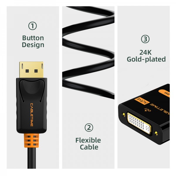 CABLETIME αντάπτορας DisplayPort σε DVI CT-02G, 1080p, μαύρος - Σύγκριση Προϊόντων