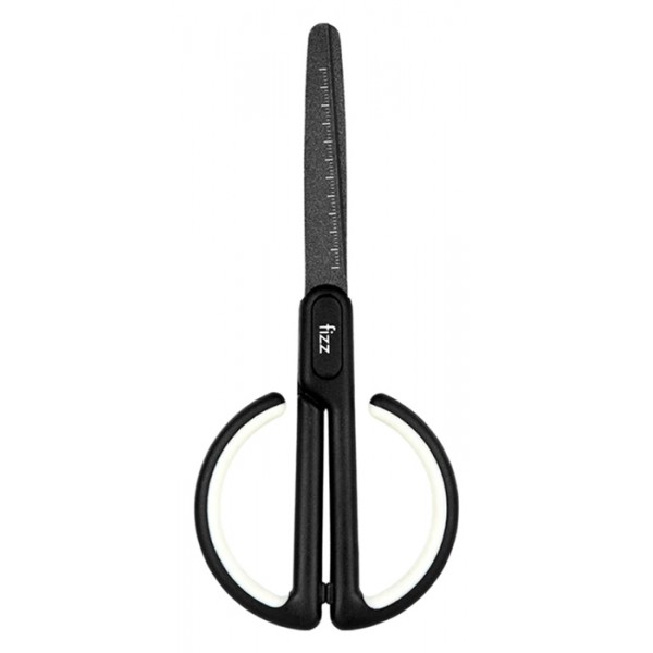 FIZZ ψαλίδι FZ212003-W με χάρακα, μεταλλική λεπίδα, 17cm, μαύρο-λευκό - Γραφική Ύλη