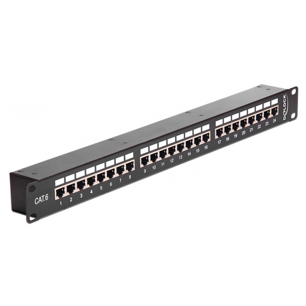 DELOCK patch panel 43295, 19"/1U, CAT 6, 24x coupler RJ45 ports, μαύρο - Νέα & Ref PC