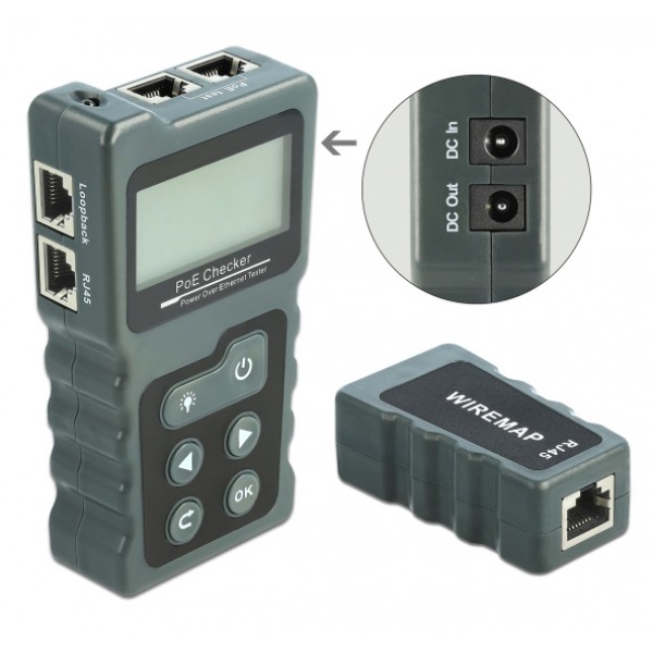DELOCK tester καλωδίων με οθόνη 63110, RJ45, PoE, DC, γκρι - Service & Εργαλεία