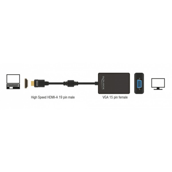 DELOCK αντάπτορας HDMI σε VGA 65512, 1080p, μαύρος - DeLock
