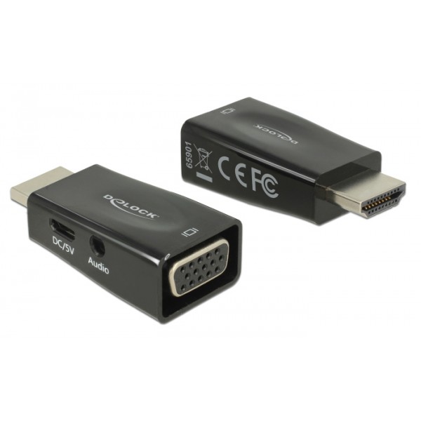 DELOCK αντάπτορας HDMI σε VGA 65901 με 3.5mm, 1080p/60Hz, μαύρος - DeLock