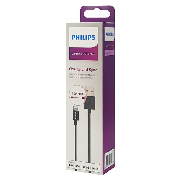PHILIPS καλώδιο USB σε Lightning  DLC3104V-00, 2.4Α, 1.2m, μαύρο - Philips