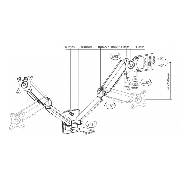 BRATECK επιτοίχια βάση για 2x οθόνες LDA32-114, 17-32", έως 9kg