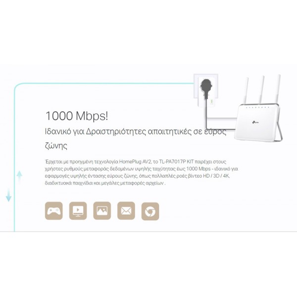 TP-LINK Powerline kit TL-PA7017P, Passthrough, AV1000 Gigabit, Ver. 4.0 - tp-link