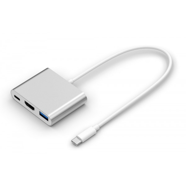 POWERTECH docking station CAB-UC004, 3 θυρών, USB-C σύνδεση, ασημί - Docking Station