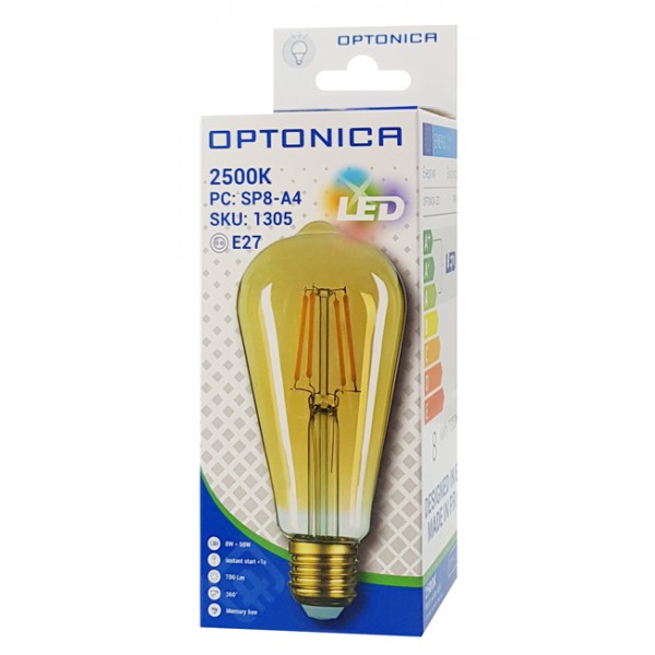 OPTONICA LED λάμπα ST64 1305, 8W, 2500K, E27, 700lm - OPTONICA