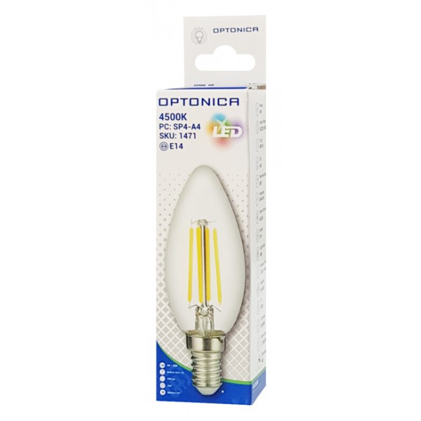 OPTONICA LED λάμπα Candle C35 Filament 1471, 4W, 4500K, E14, 400lm - OPTONICA