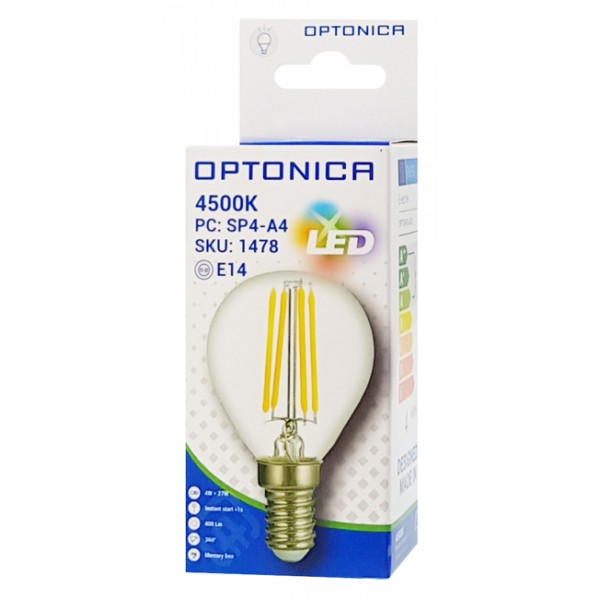 OPTONICA LED λάμπα G45 Filament 1478, 4W, 4500K, E14, 400lm - OPTONICA