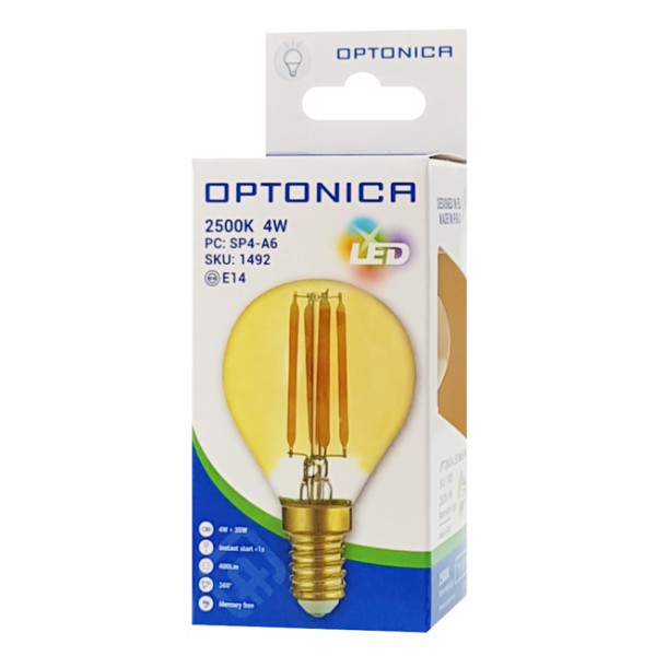 OPTONICA LED λάμπα G45 Filament 1492, 4W, 2500K, E14, 400lm - OPTONICA