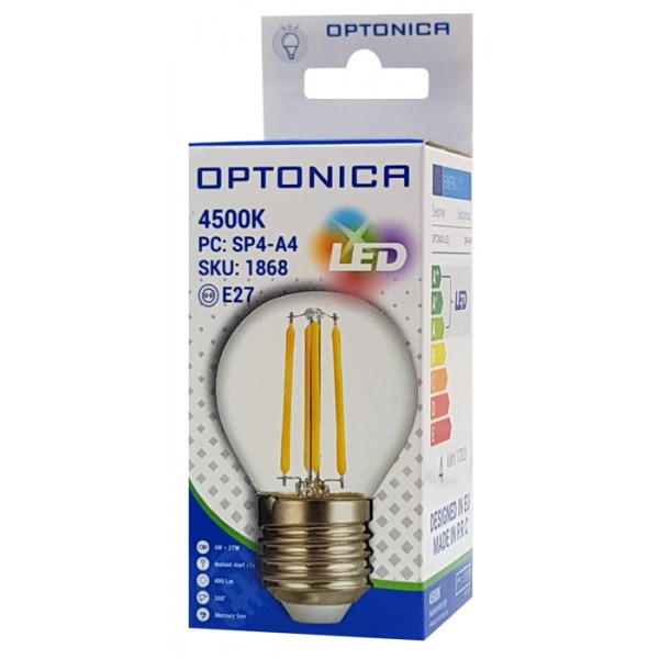OPTONICA LED λάμπα G45 Filament 1868, 4W, 4500K, E27, 400lm - OPTONICA
