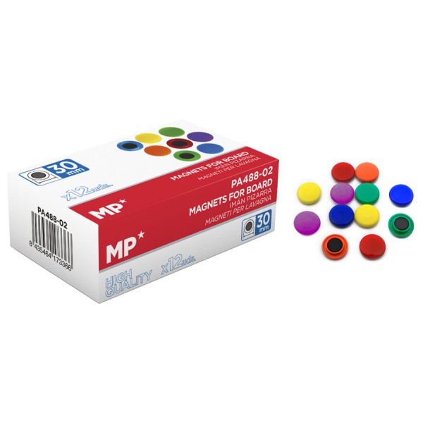 MP χρωματιστός μαγνήτης PA488-02, 30mm, 12τμχ - Γραφική Ύλη