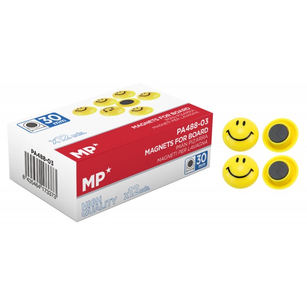 MP μαγνήτης smiley face PA488-03, 30mm, κίτρινος, 12τμχ - Γραφική Ύλη