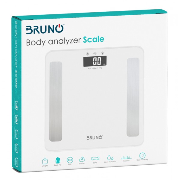 BRUNO ψηφιακή ζυγαριά με λιπομετρητή BRN-0057, έως 180kg, λευκή - Ζυγαριές