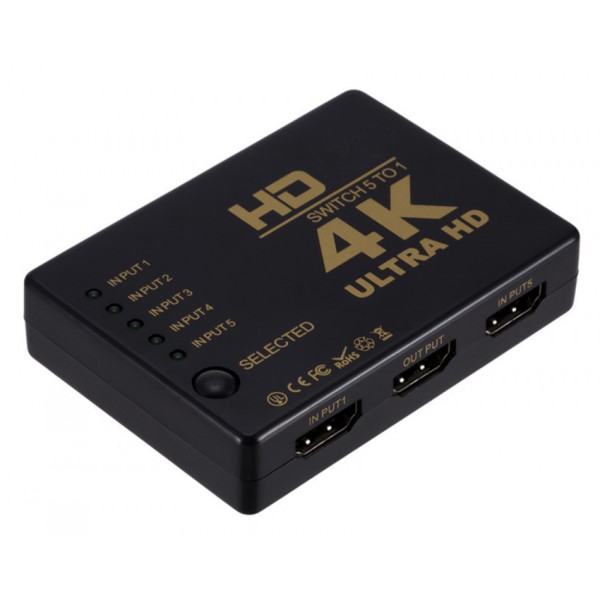 POWERTECH HDMI amplifier switch PTH-052 με τηλεχειριστήριο, 5 σε 1, 4K - KVM - Μετατροπείς