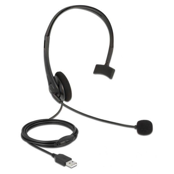 DELOCK headphones με μικρόφωνο 27177, mono, USB, volume control, μαύρα - Σύγκριση Προϊόντων
