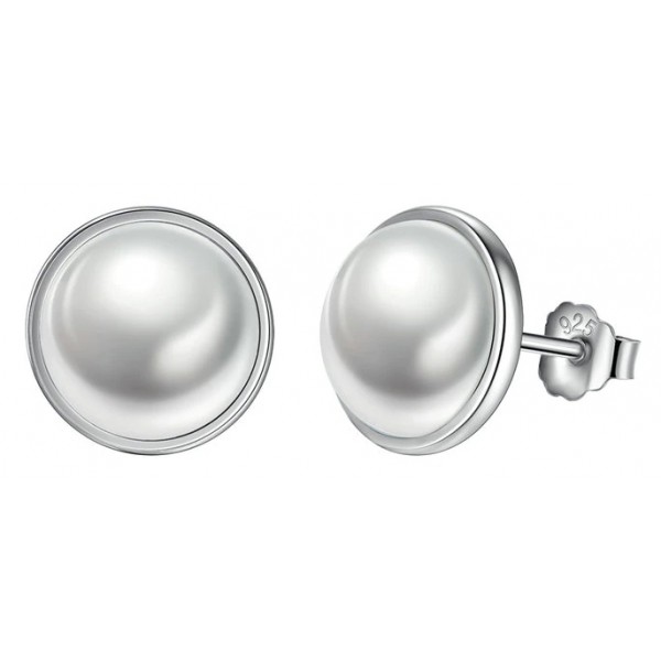 BAMOER σκουλαρίκια καρφωτά PAS489 με λευκή πέρλα, ασήμι 925, ασημί - BAMOER