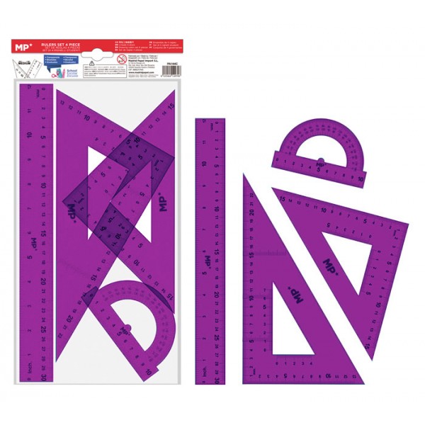 MP σετ χάρακες PA144C, διάφανο πλαστικό, 4τμχ, μωβ - Γραφική Ύλη