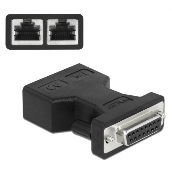 DELOCK αντάπτορας D-Sub 15 Pin σε 2x RJ45 66806, μαύρος - Σύγκριση Προϊόντων
