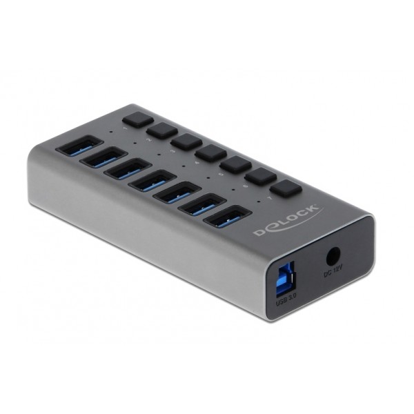 DELOCK USB hub 63669 με διακόπτες, 7x θυρών, 5Gbps, γκρι - DeLock