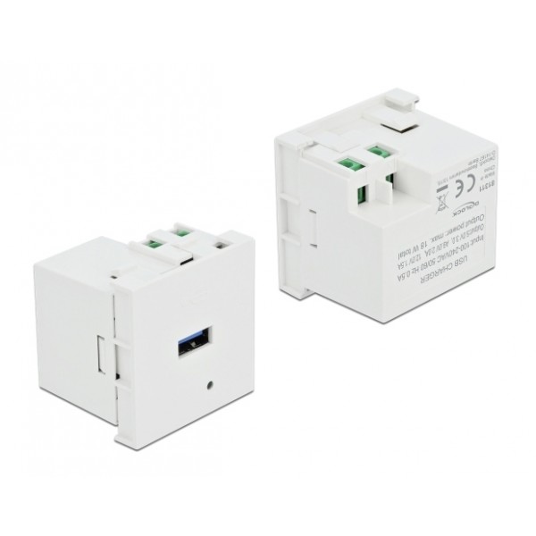 DELOCK module USB θύρα φόρτισης Easy 45 81311, 18W, 45x45mm, λευκό - Δικτυακός Εξοπλισμός