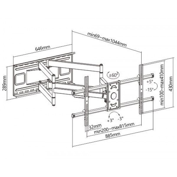 BRATECK επιτοίχια βάση τηλεόρασης LPA49-486XLD, 43-90", 80kg, heavy duty, full motion