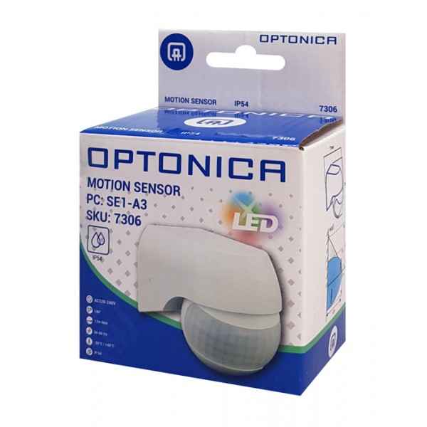 OPTONICA αισθητήρας κίνησης 7306, 180°, 12m, IP54, λευκός - OPTONICA