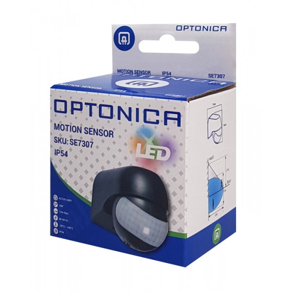 OPTONICA αισθητήρας κίνησης 7307, 180°, 12m, IP54, μαύρος - OPTONICA